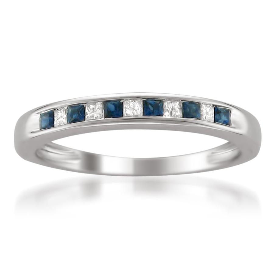 【並行輸入品】14?Kホワイトゴールドプリンセスカットダイヤモンドとブルーサファイア結婚指輪リング(1?/ 3?cttw, H   I、i1?の画像