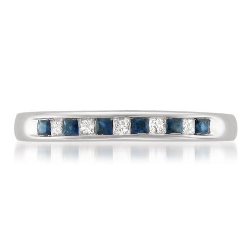 【並行輸入品】14?Kホワイトゴールドプリンセスカットダイヤモンドとブルーサファイア結婚指輪リング(1?/ 3?cttw, H   I、i1?の画像