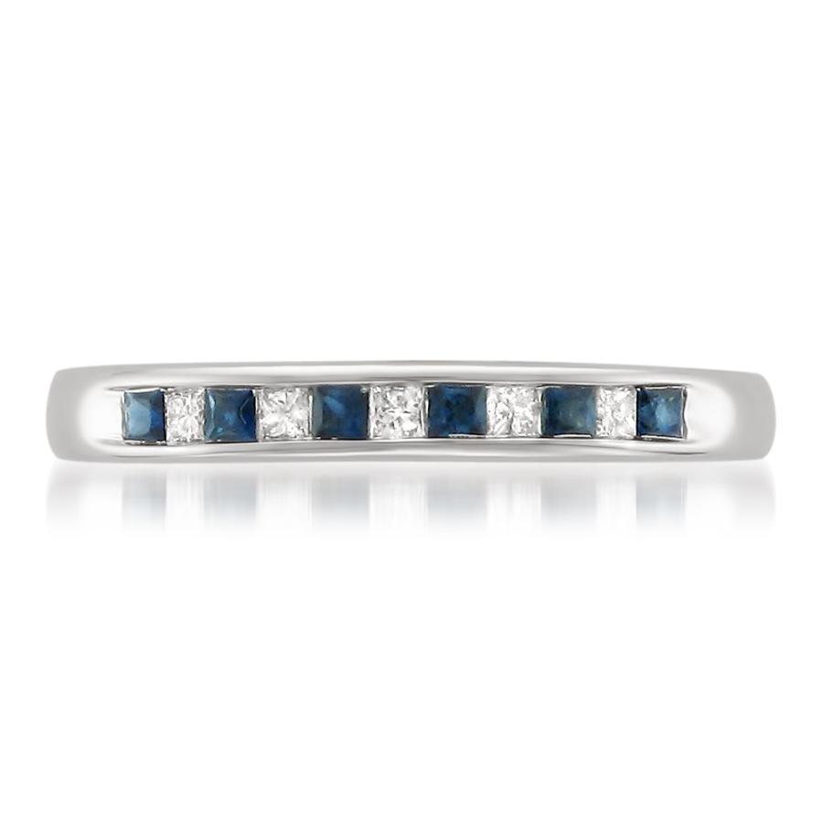 【並行輸入品】14?Kホワイトゴールドプリンセスカットダイヤモンドとブルーサファイア結婚指輪リング(1?/ 3?cttw, H   I、i1?の画像