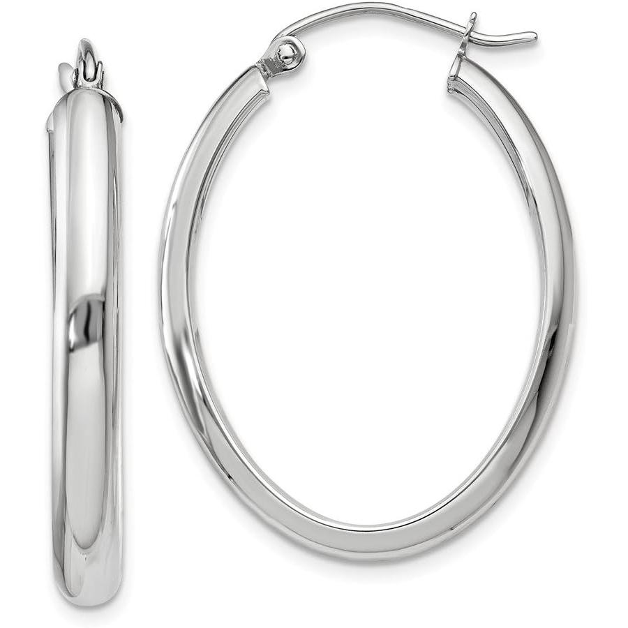 【並行輸入品】14K ホワイトゴールド 3.75mm オーバルチューブフープイヤリング イヤーフープセット ファインジュエリー 女性へのギフトに  ホの画像