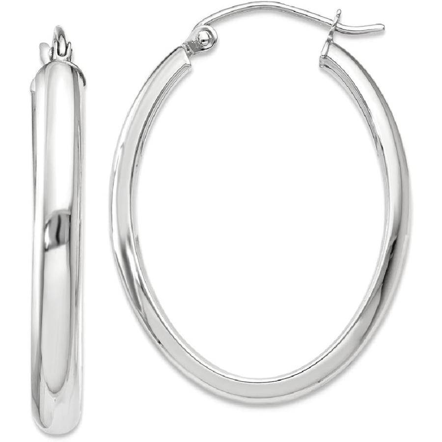 【並行輸入品】14K ホワイトゴールド 3.75mm オーバルチューブフープイヤリング イヤーフープセット ファインジュエリー 女性へのギフトに  ホの画像