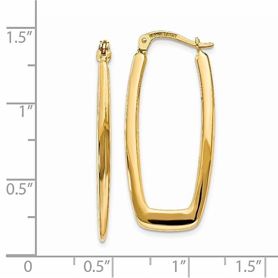 【並行輸入品】14K イエローゴールド 2.25mm 長方形 フープイヤリング イヤーフープセット ファインジュエリー 女性へのギフトに, イエの画像