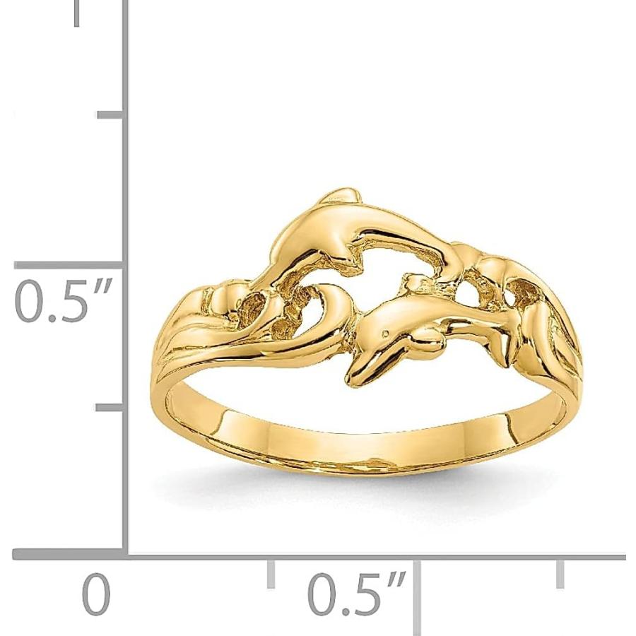 【並行輸入品】14K イエローゴールド ダブルイルカ ウェーブバンドリング サイズ6.50 動物 貝殻 ライフ ファインジュエリー 女性へのギフトにの画像