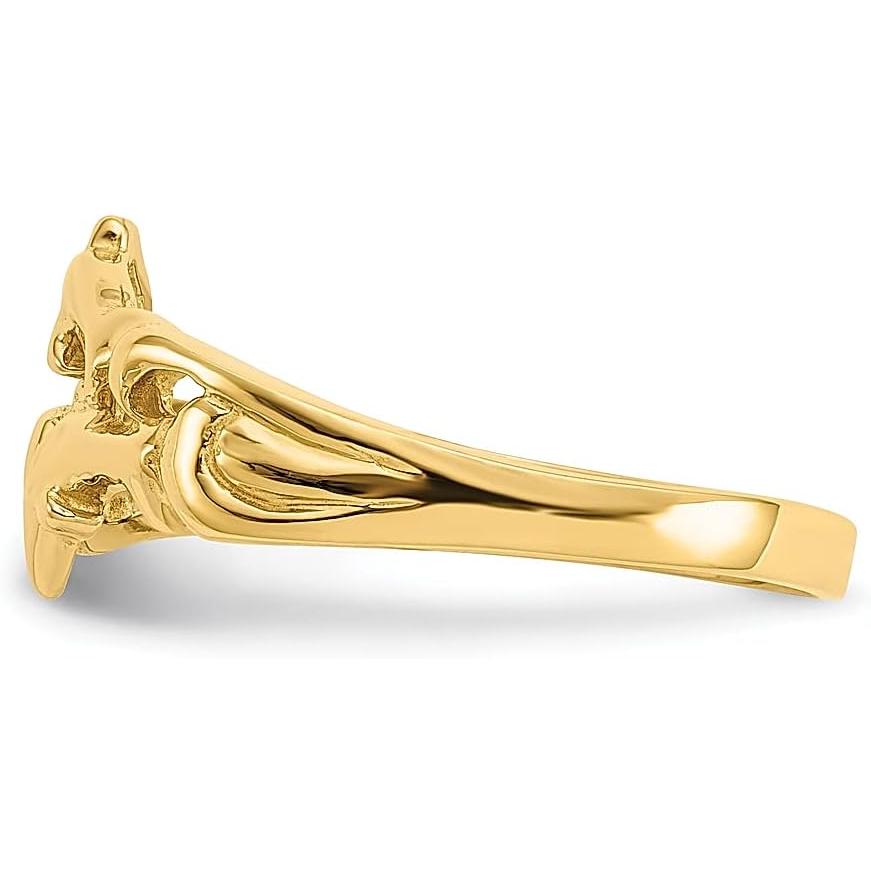 【並行輸入品】14K イエローゴールド ダブルイルカ ウェーブバンドリング サイズ6.50 動物 貝殻 ライフ ファインジュエリー 女性へのギフトにの画像