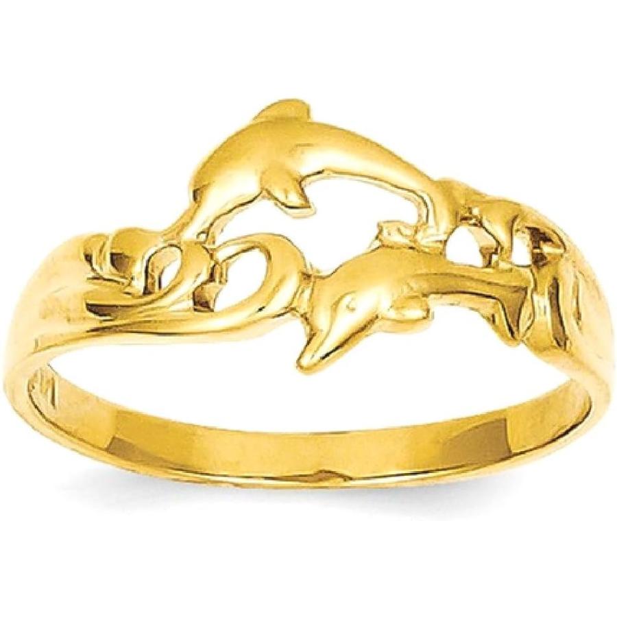 【並行輸入品】14K イエローゴールド ダブルイルカ ウェーブバンドリング サイズ6.50 動物 貝殻 ライフ ファインジュエリー 女性へのギフトにの画像