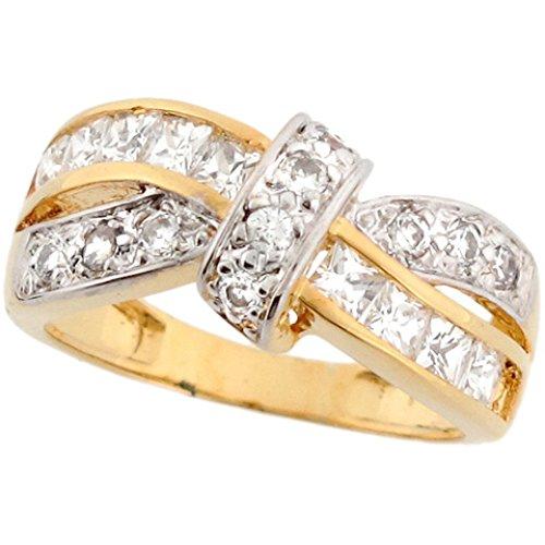 【並行輸入品】14?K 2つトーンRealソリッドゴールドクリスクロスCZ美しいバンドリング Jewelry Liquidation 14k Tの画像