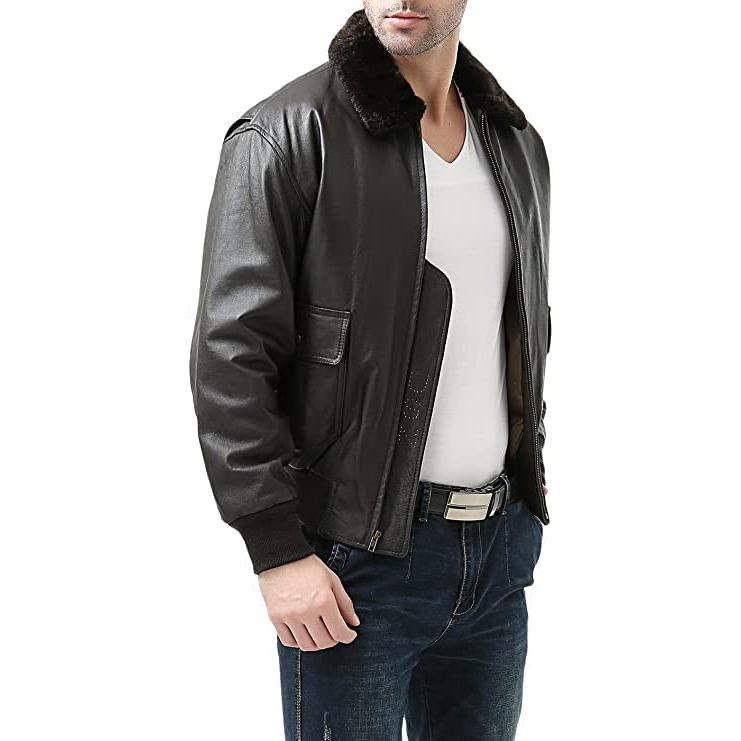 【並行輸入品】Landing Leathers メンズ ネイビー G 1 レザー フライト ボンバージャケット ブラウン Lサイズ (インポートの画像