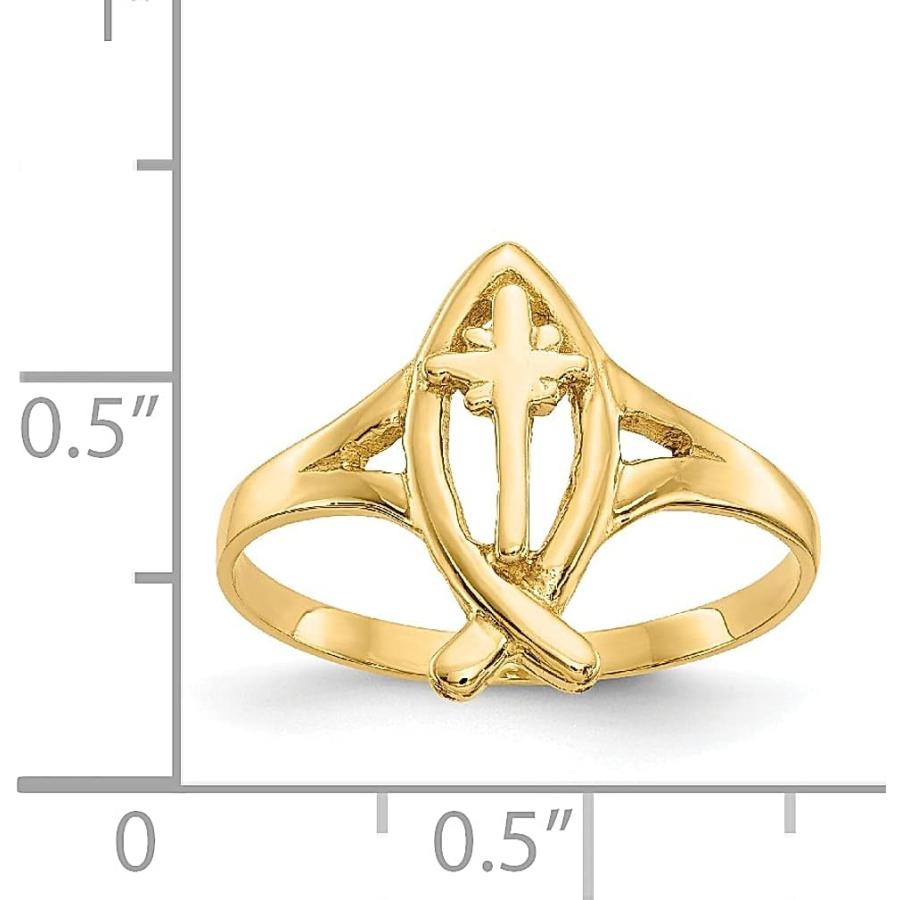【並行輸入品】14k Yellow Gold Ichthus Cross Ring Religious Fine Jewelry For Womenの画像