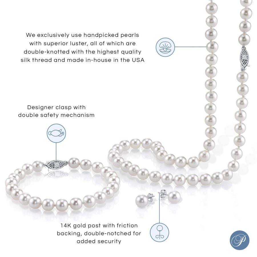 【並行輸入品】[The Pearl Source] レディーズ 淡水養殖真珠のネックレス、ブレスレット＆ピアスセット 白金 The Pearlの画像