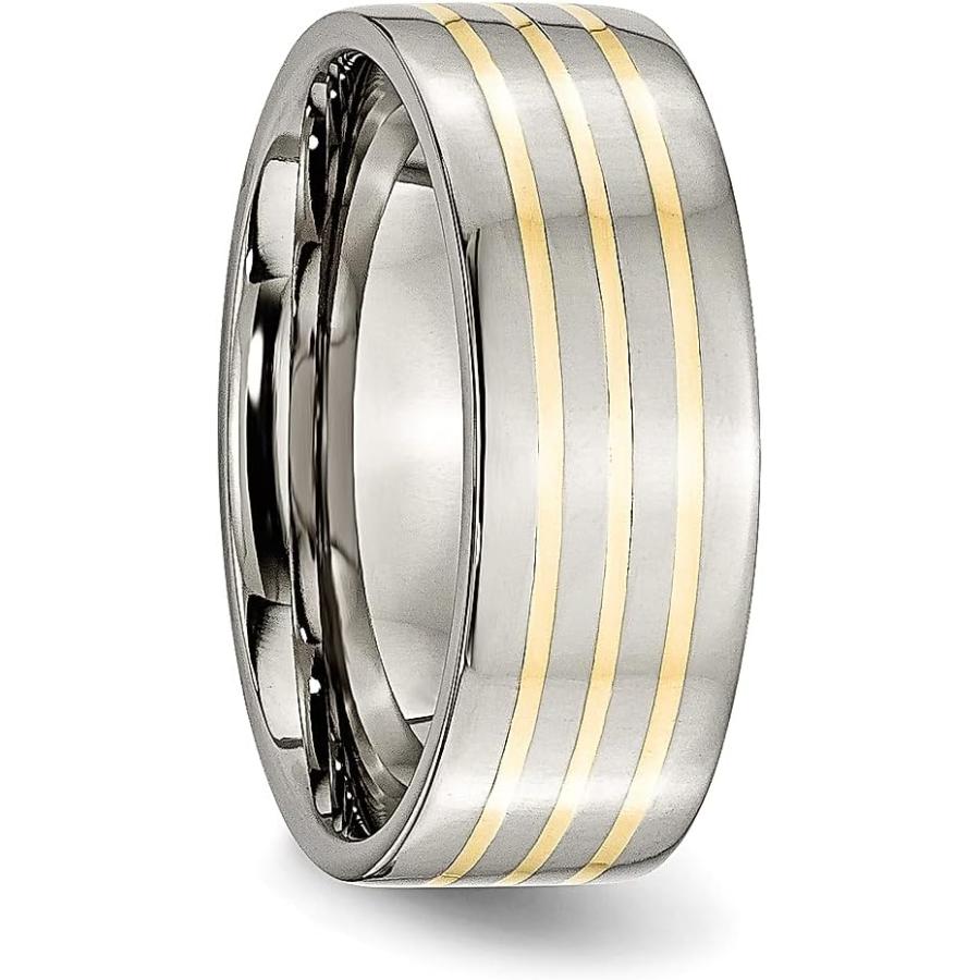 【並行輸入品】Iceカラットチタン14 K黄色インレイフラット8 mmウェディングリングバンドPreciousメタルFineジュエリーギフトセットレデの画像
