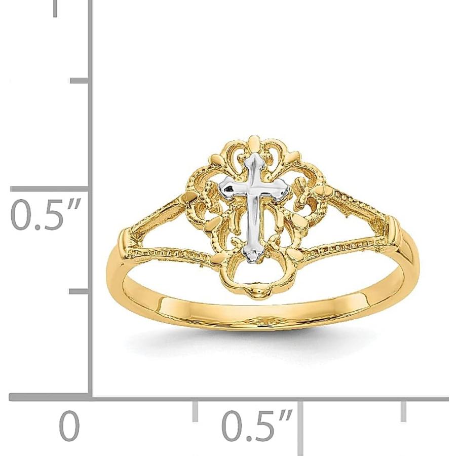 【並行輸入品】Iceカラット14 K 2つトーンイエローゴールドクロス宗教バンドリングFineジュエリーギフトレディースハートの画像