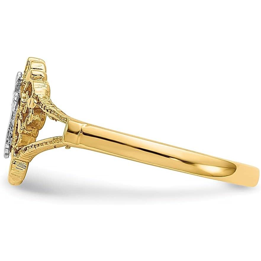 【並行輸入品】Iceカラット14 K 2つトーンイエローゴールドクロス宗教バンドリングFineジュエリーギフトレディースハートの画像