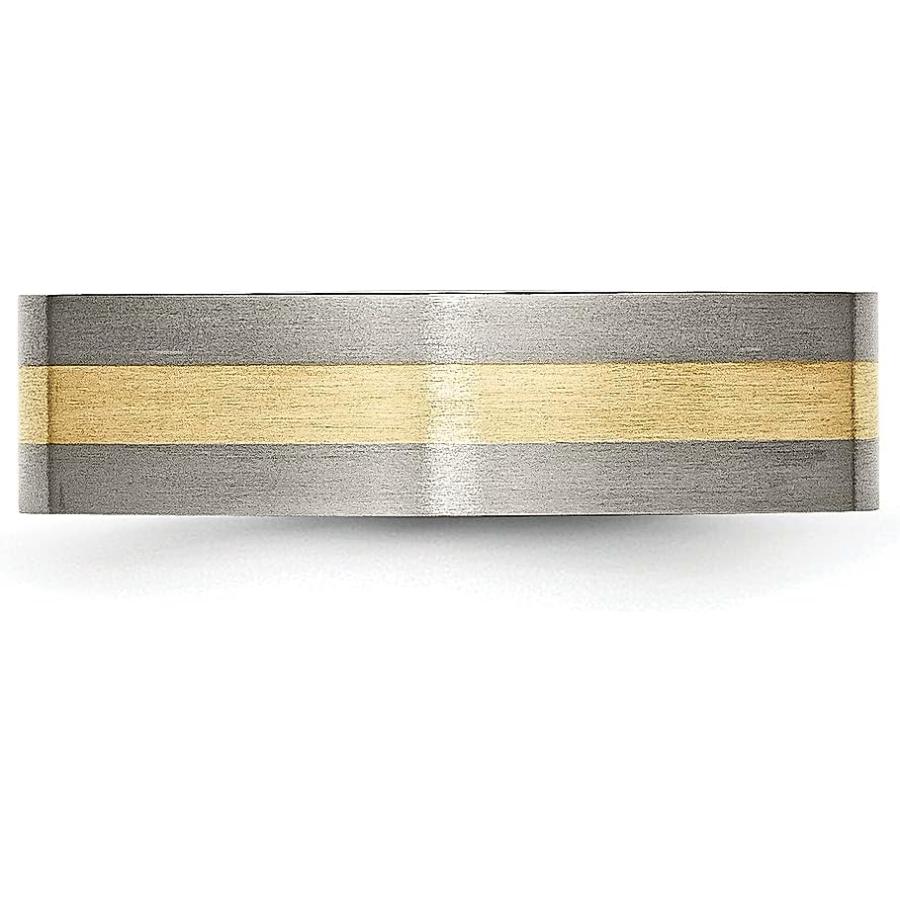 【並行輸入品】Iceカラットチタンフラット14 K黄色インレイ6 mm BrushedウェディングリングバンドPreciousメタルFineジュエリーの画像
