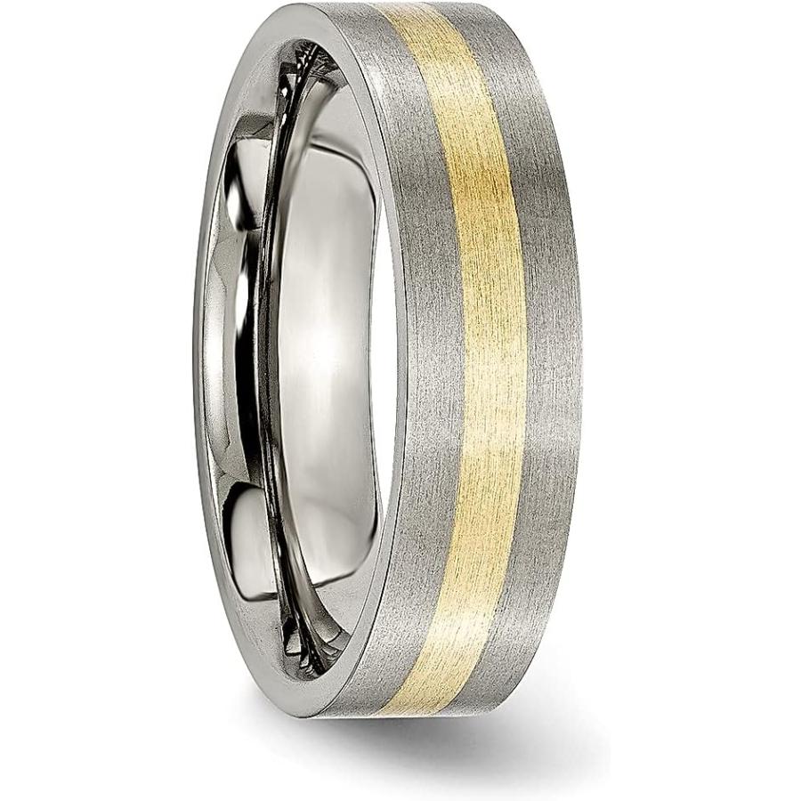 【並行輸入品】Iceカラットチタンフラット14 K黄色インレイ6 mm BrushedウェディングリングバンドPreciousメタルFineジュエリーの画像