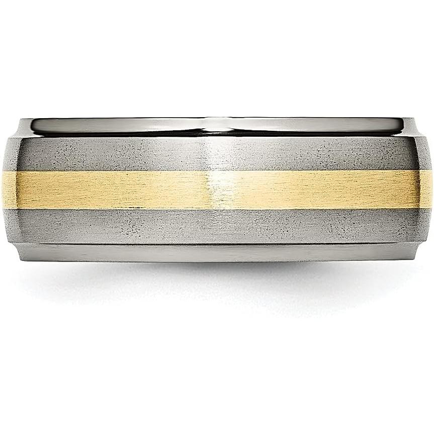 【並行輸入品】ICE CARATS チタン14Kゴールドインレー 8mm リッジエッジリング 男性 結婚式 貴金属 ファインジュエリー お父さん用 メの画像