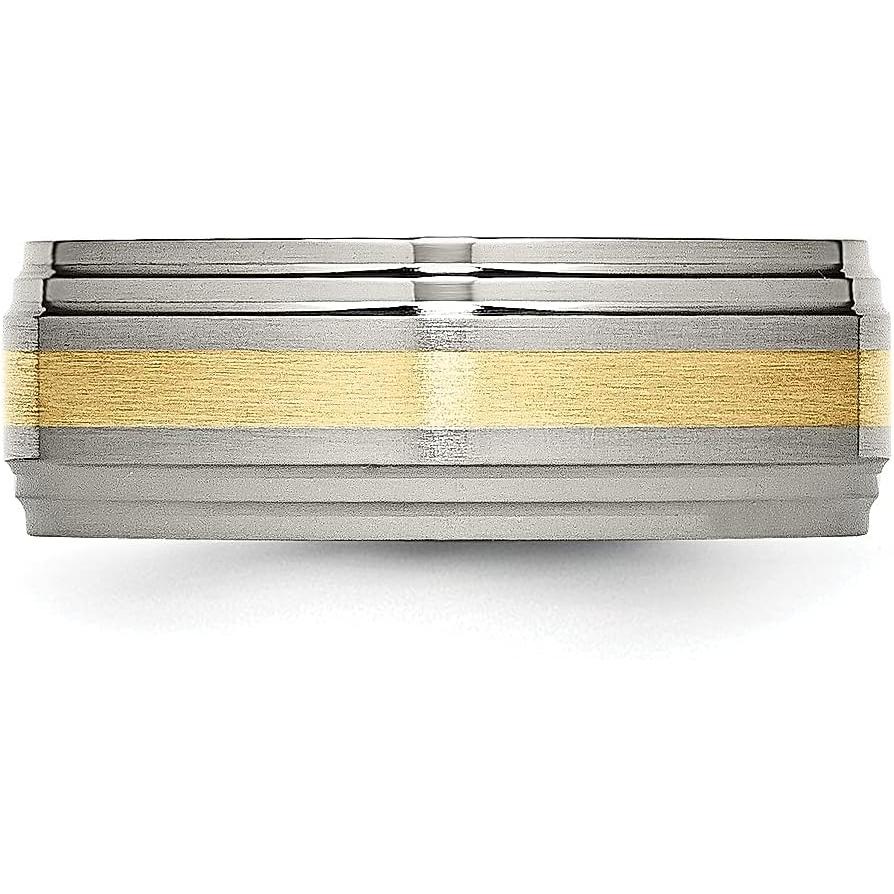 【並行輸入品】ICE CARATS チタン つや消し センター 14K ゴールドインレー 8mm リッジエッジ 結婚指輪 指輪 貴金属 ファインジュエの画像