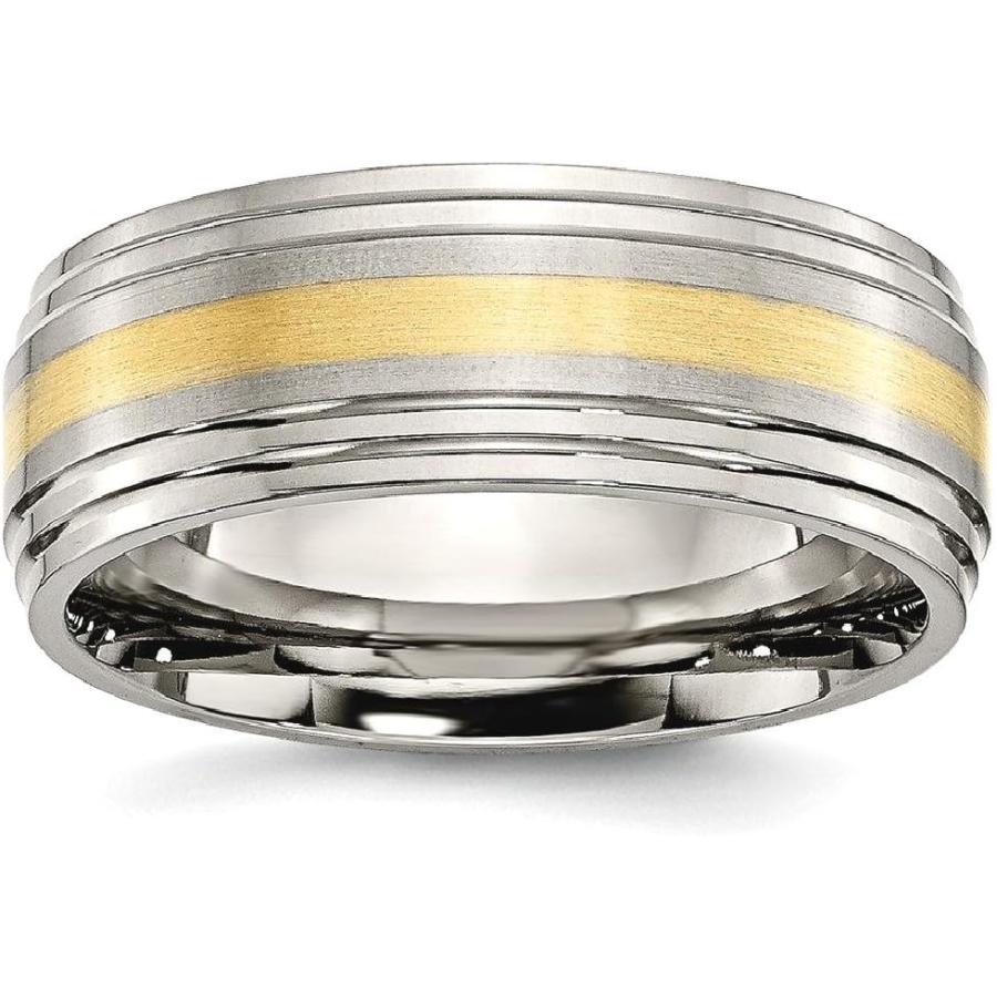 【並行輸入品】ICE CARATS チタン14Kゴールドインレー 8mm リッジエッジリング 男性 結婚式 貴金属 ファインジュエリー お父さん用 メの画像