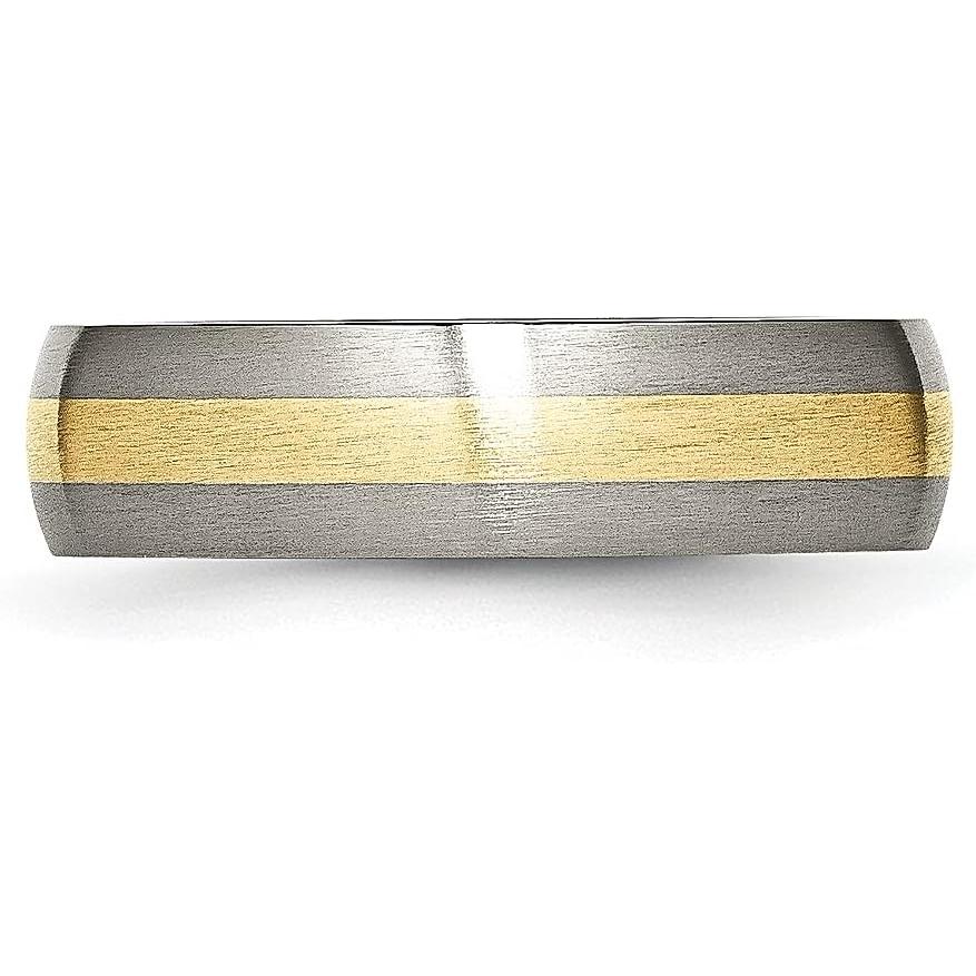 【並行輸入品】Iceカラットチタン14 KイエローInlay 6 mm BrushedウェディングリングバンドPreciousメタルの画像