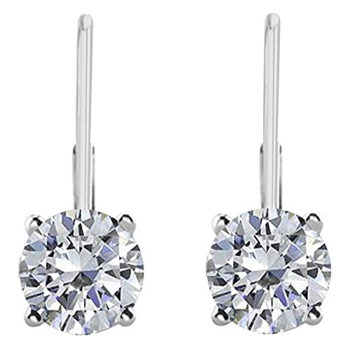 【並行輸入品】0.50?CTWラウンドwhite diamondレバーバックイヤリング14?Kホワイトゴールド AoneJewelry Whitの画像