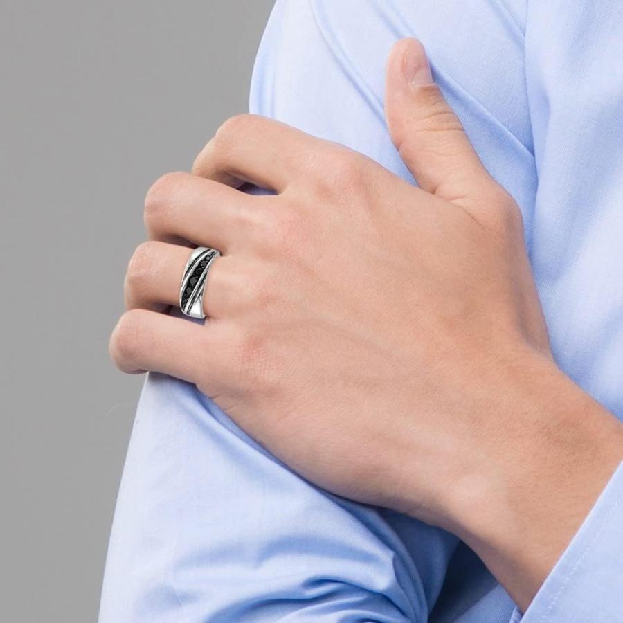 【並行輸入品】スターリングシルバーポリッシュProng Set Gift Boxedブラックロジウムロジウムメッキブラックダイヤモンドメンズバンドリンの画像