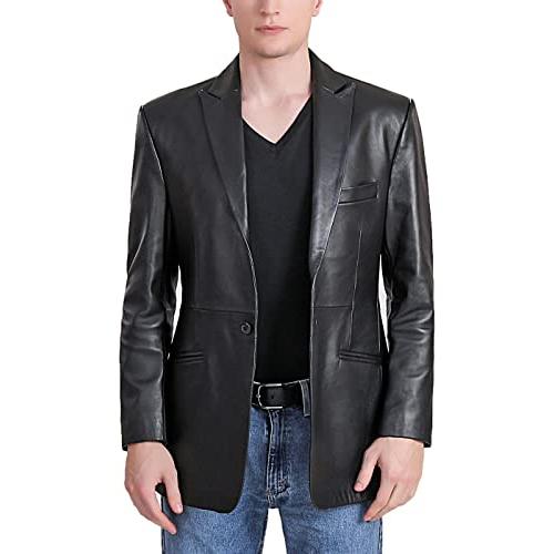【並行輸入品】[BGSD] メンズ 1つボタン ラムスキン レザー ブレザー ブラック XXLサイズ (インポート) BGSD Men Juddの画像