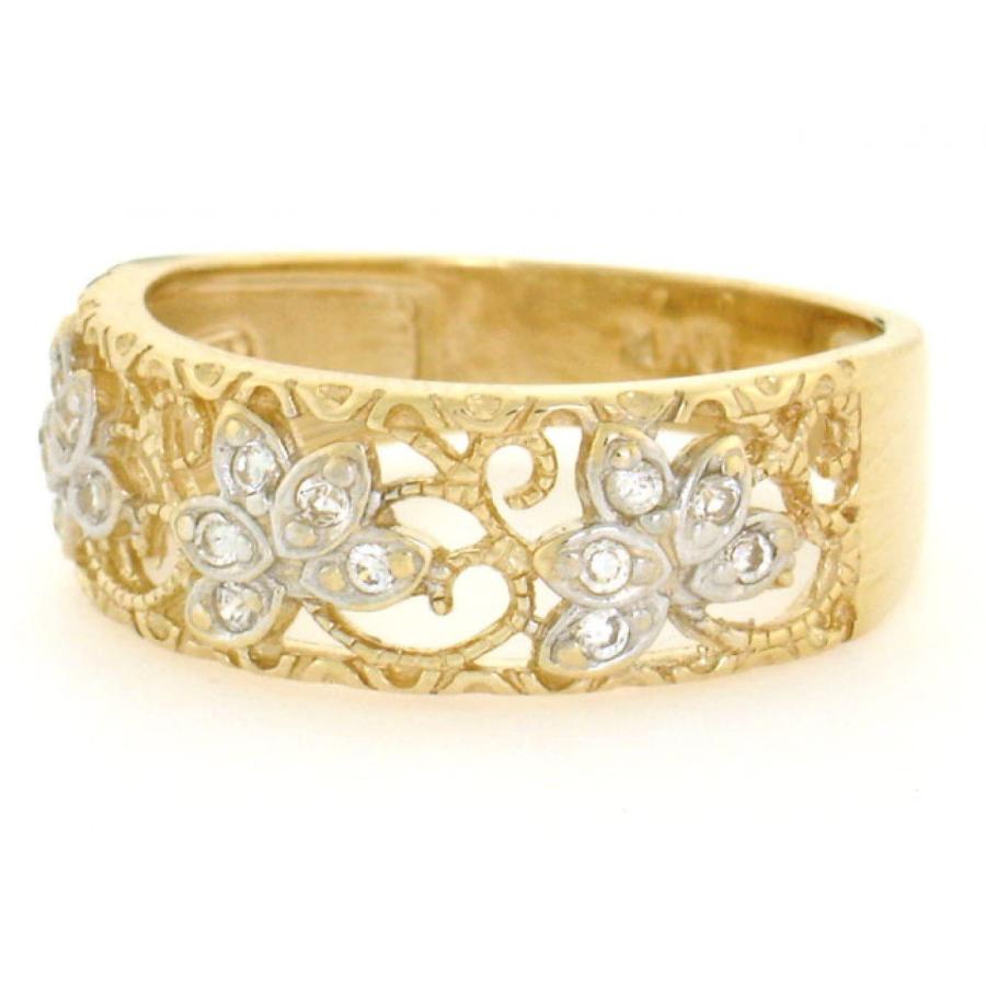 【並行輸入品】14K ソリッドイエローゴールド フィリグリー リーフデザイン CZ バンドリング, 該当なし, キュービックジルコニア Jeweの画像