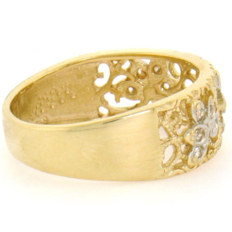 【並行輸入品】14K ソリッドイエローゴールド フィリグリー リーフデザイン CZ バンドリング, 該当なし, キュービックジルコニア Jeweの画像
