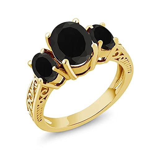 【並行輸入品】[Gem Stone King] 2.41カラット 天然 オニキス 指輪 リング レディース シルバー925 イエローゴールド 加の画像