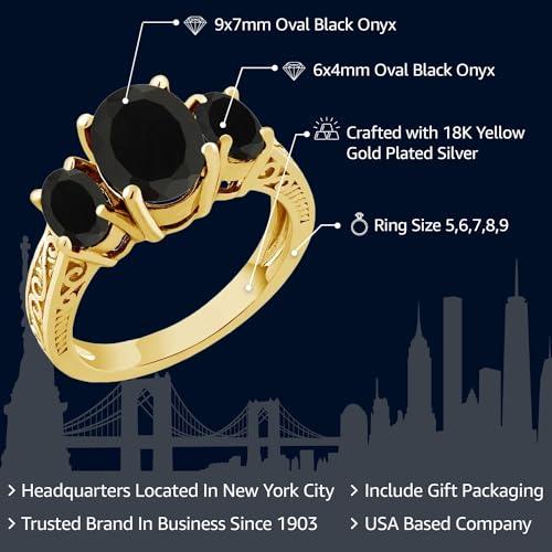 【並行輸入品】[Gem Stone King] 2.41カラット 天然 オニキス 指輪 リング レディース シルバー925 イエローゴールド 加の画像
