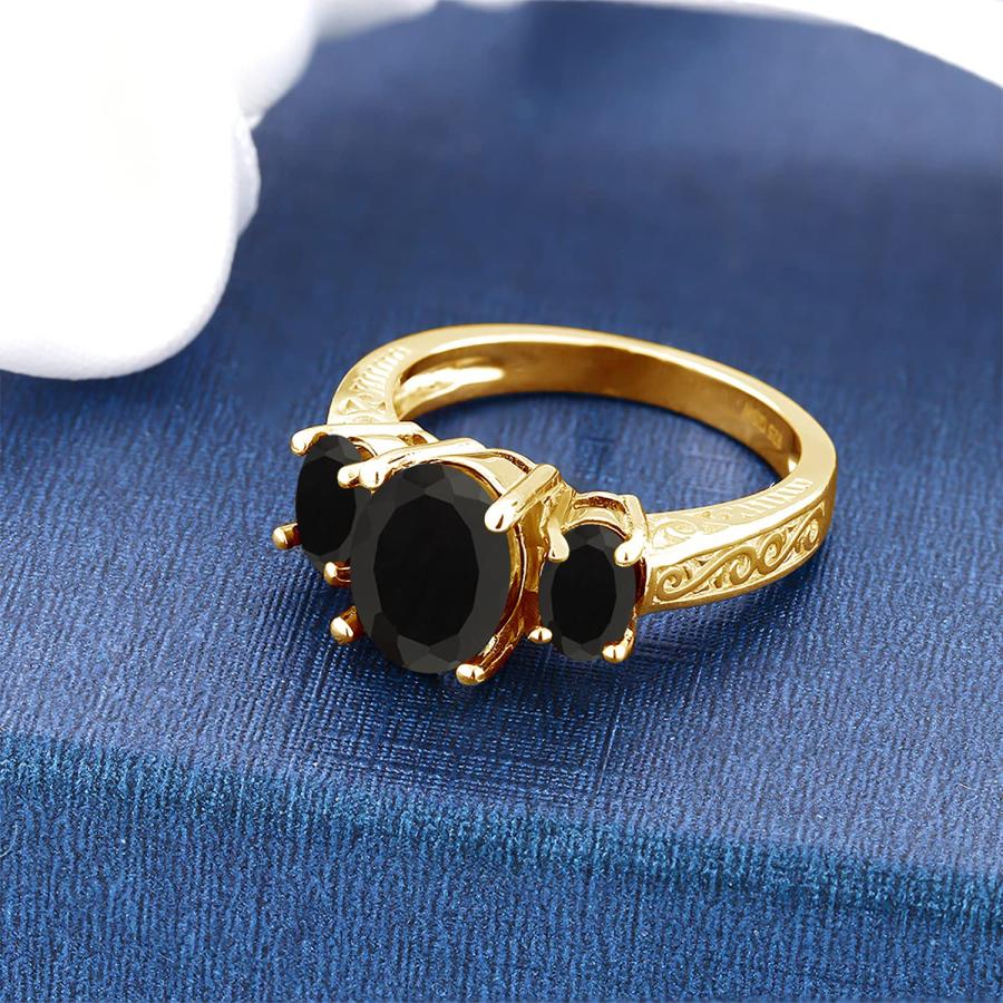 【並行輸入品】[Gem Stone King] 2.41カラット 天然 オニキス 指輪 リング レディース シルバー925 イエローゴールド 加の画像