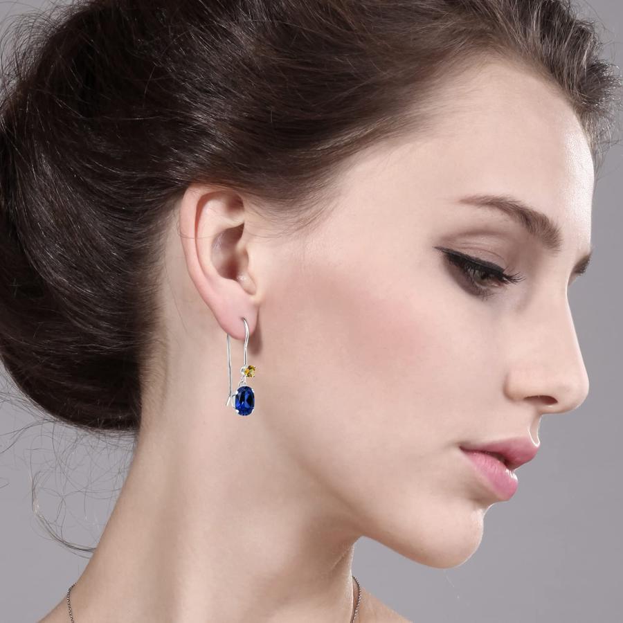 【並行輸入品】Gem Stone King 1.50カラット シンセティック サファイア ピアス レディース 天然 シトリン 14金 ホワイトゴの画像