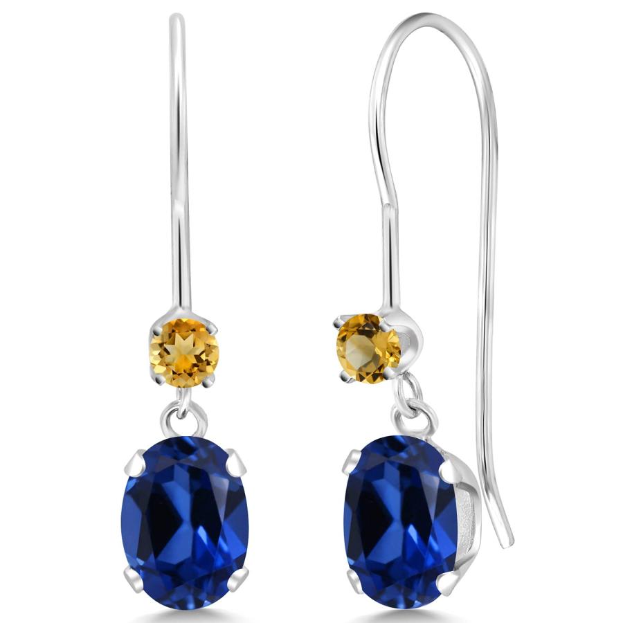 【並行輸入品】Gem Stone King 1.50カラット シンセティック サファイア ピアス レディース 天然 シトリン 14金 ホワイトゴの画像