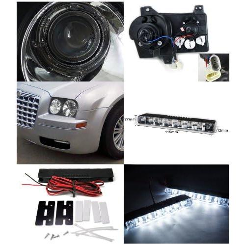 【並行輸入品】Black Housing Projector Headlights With 6-LED Bumper DRL Fog Lamps Mの画像