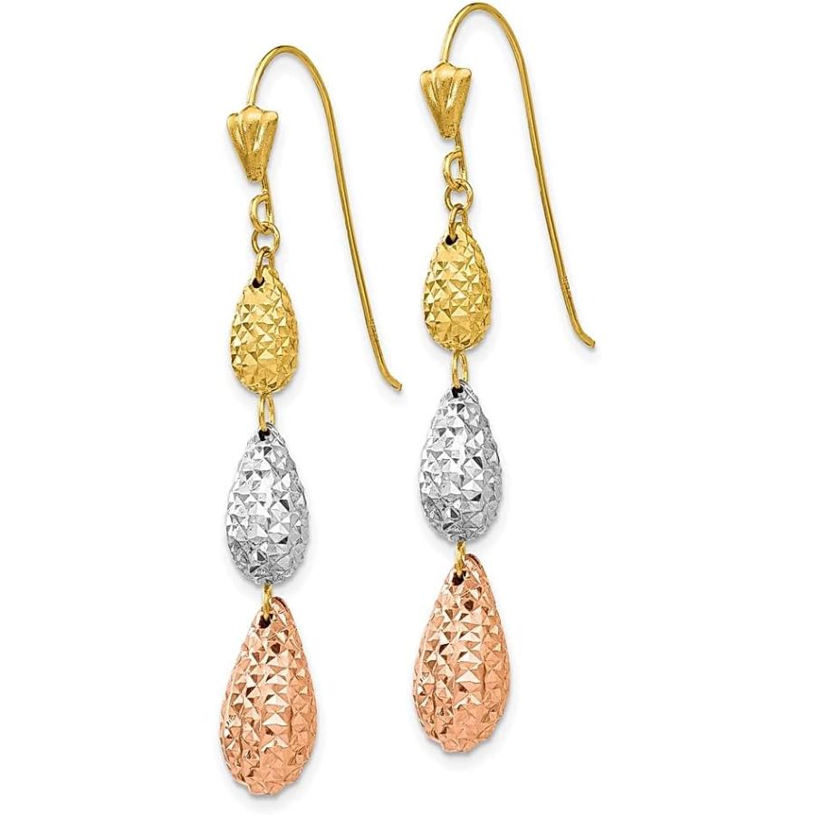 【並行輸入品】14K 3色 ゴールドダイヤモンドカット ティアドロップ ダングルイヤリング ドロップファインジュエリー 女性へのギフトに  ホワイトゴの画像