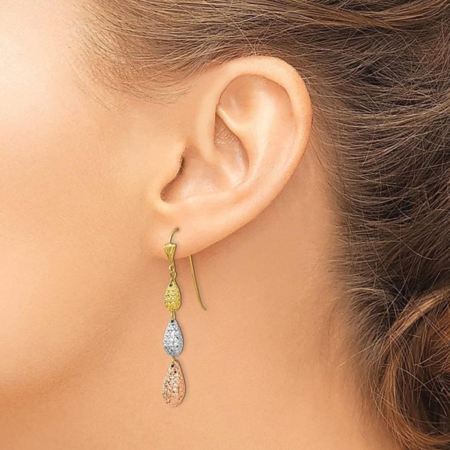 【並行輸入品】14K 3色 ゴールドダイヤモンドカット ティアドロップ ダングルイヤリング ドロップファインジュエリー 女性へのギフトに  ホワイトゴの画像