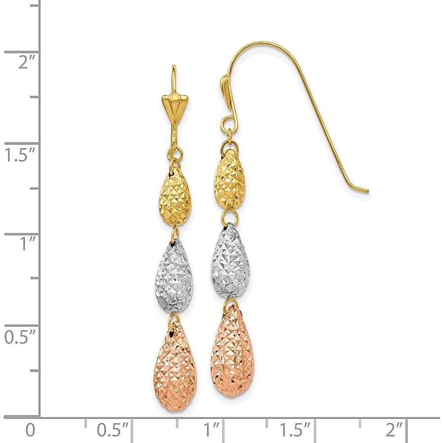 【並行輸入品】14K 3色 ゴールドダイヤモンドカット ティアドロップ ダングルイヤリング ドロップファインジュエリー 女性へのギフトに  ホワイトゴの画像