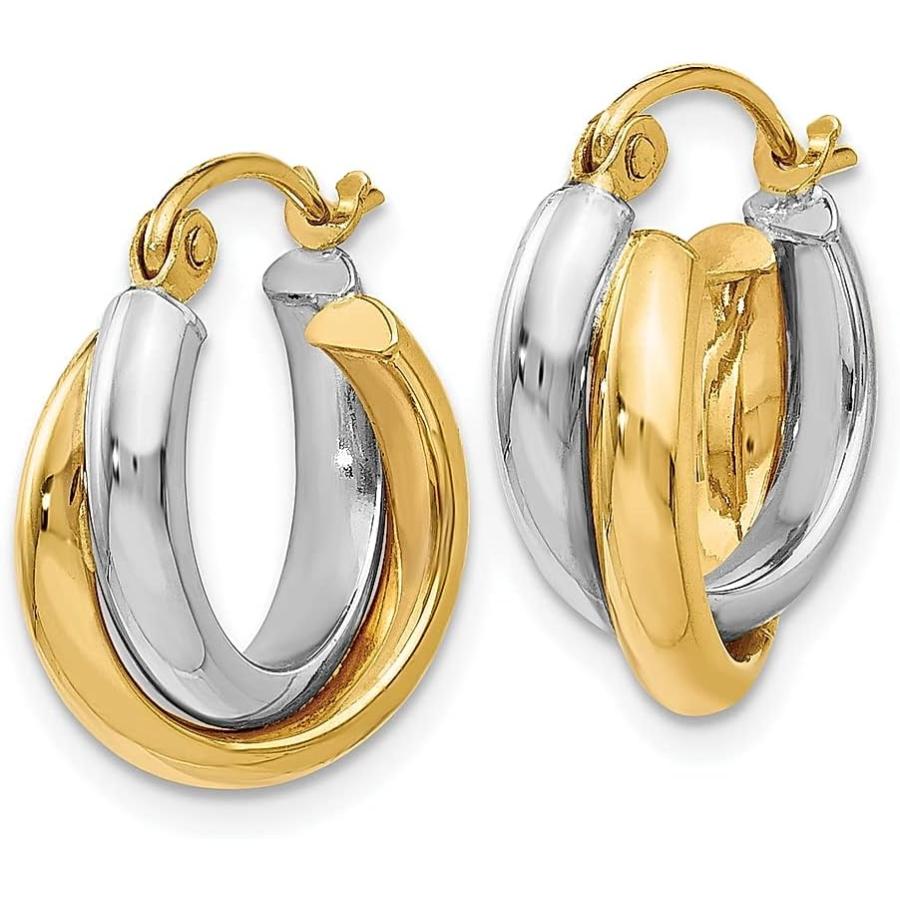 【並行輸入品】14K ツートーン ゴールド ヒンジ付き フープイヤリング ファインジュエリー 女性へのギフトに  クリスタル イエローゴールドの画像