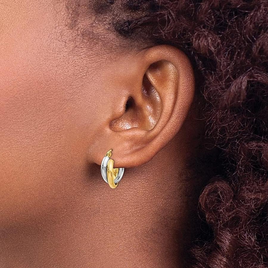 【並行輸入品】14K ツートーン ゴールド ヒンジ付き フープイヤリング ファインジュエリー 女性へのギフトに  クリスタル イエローゴールドの画像