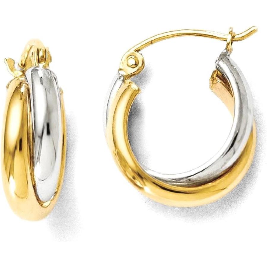 【並行輸入品】14K ツートーン ゴールド ヒンジ付き フープイヤリング ファインジュエリー 女性へのギフトに  クリスタル イエローゴールドの画像