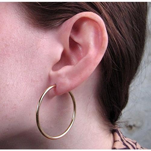 【並行輸入品】14?Kイエローゴールド連続エンドレスフープイヤリング(2?mmチューブ) 14K Yellow Gold Continuousの画像