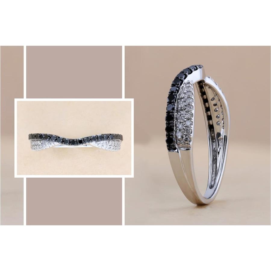 【並行輸入品】0.36カラットCTW14 Kゴールドラウンドブラックホワイトダイヤモンド結婚記念バンドスタッカブルリング1 / 3 ct (USA リの画像