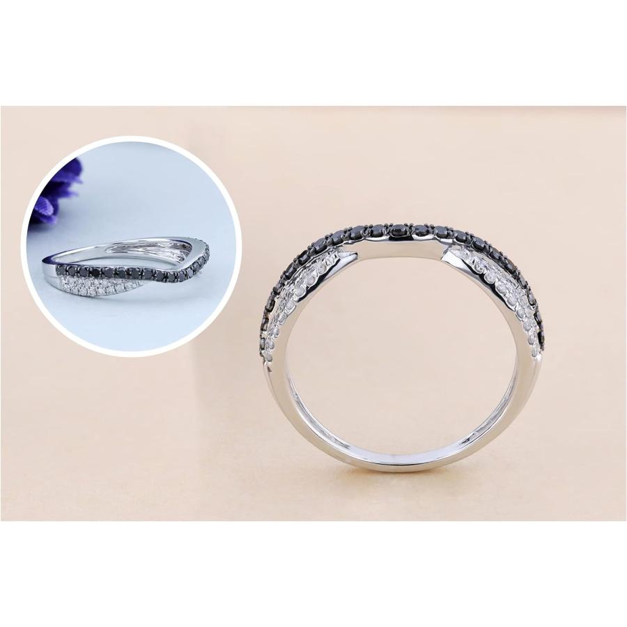 【並行輸入品】0.36カラットCTW14 Kゴールドラウンドブラックホワイトダイヤモンド結婚記念バンドスタッカブルリング1 / 3 ct (USA リの画像