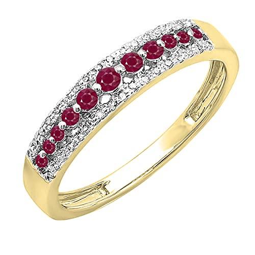 【並行輸入品】14?Kゴールドラウンドルビー&ホワイトダイヤモンドレディース結婚記念バンドリング USA リング サイズ 6 Dazzlingrの画像