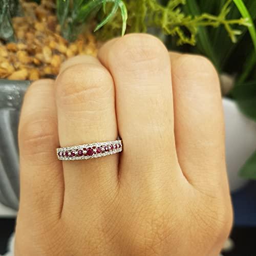 【並行輸入品】14?Kゴールドラウンドルビー&ホワイトダイヤモンドレディース結婚記念バンドリング USA リング サイズ 6 Dazzlingrの画像