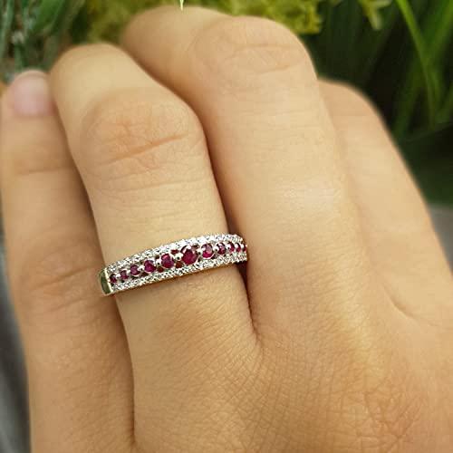【並行輸入品】14?Kゴールドラウンドルビー&ホワイトダイヤモンドレディース結婚記念バンドリング USA リング サイズ 6 Dazzlingrの画像