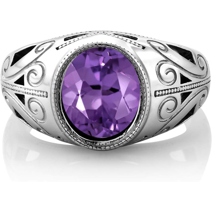 【並行輸入品】[Gem Stone King] 4.60カラット 天然 アメジスト 指輪 リング メンズ シルバー925 2月 誕生石の画像
