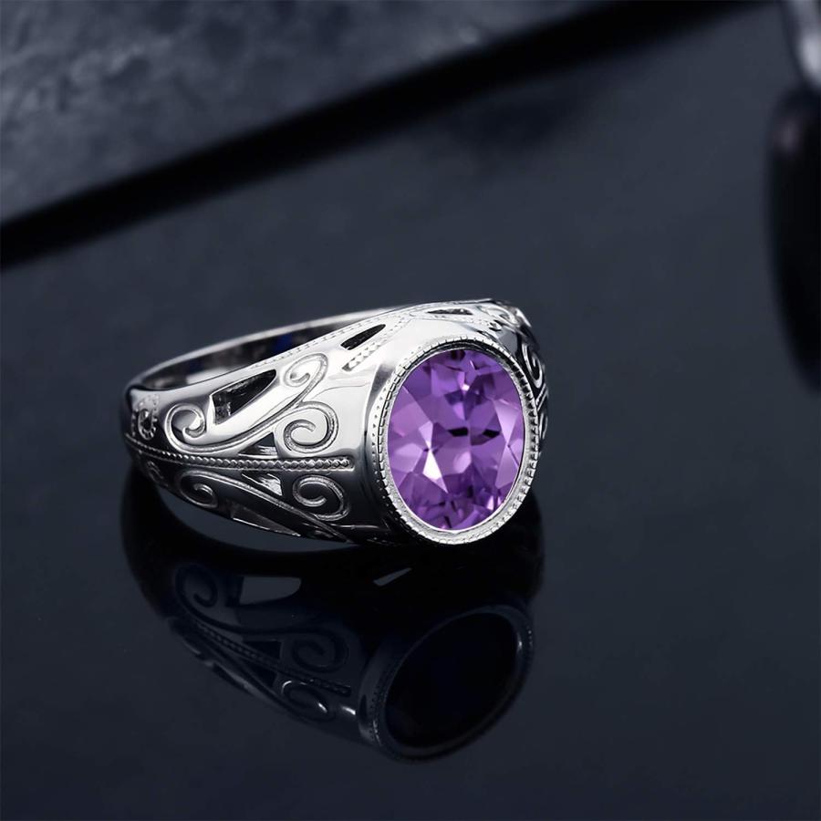 【並行輸入品】[Gem Stone King] 4.60カラット 天然 アメジスト 指輪 リング メンズ シルバー925 2月 誕生石の画像