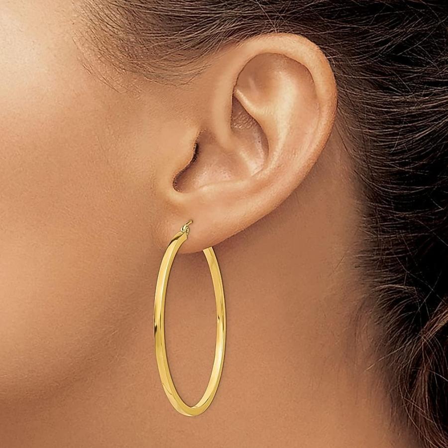 【並行輸入品】14K イエローゴールド 2mm スクエアチューブフープイヤリング ラウンドファインジュエリー 女性へのギフトに  クリスタルの画像