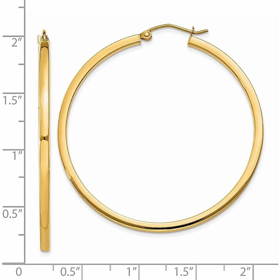 【並行輸入品】14K イエローゴールド 2mm スクエアチューブフープイヤリング ラウンドファインジュエリー 女性へのギフトに  クリスタルの画像