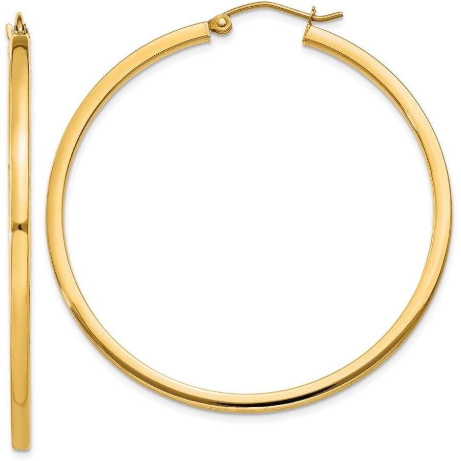 【並行輸入品】14K イエローゴールド 2mm スクエアチューブフープイヤリング ラウンドファインジュエリー 女性へのギフトに  クリスタルの画像